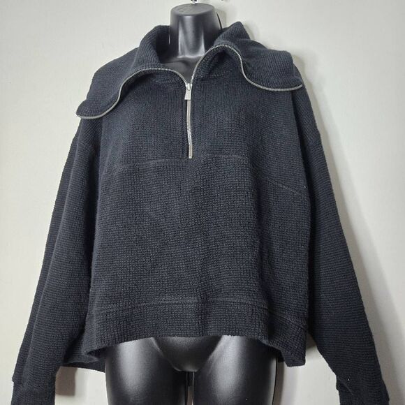Sweaty Betty Restful Boucle Half Zip Sweatshirt Women's Size 10 Black - Picture 2 of 4